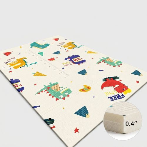 Fshibila 74×50 reversible foam play mat with dinosaur and animal print