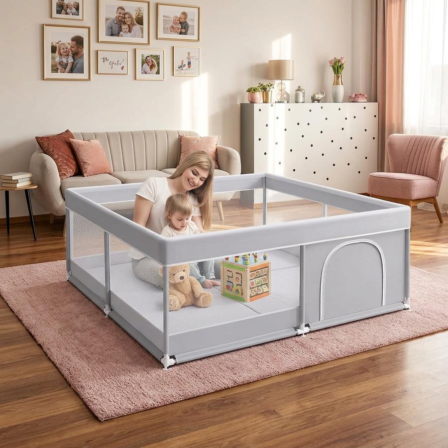 50×50 Fshibila playpen in a small apartment living room