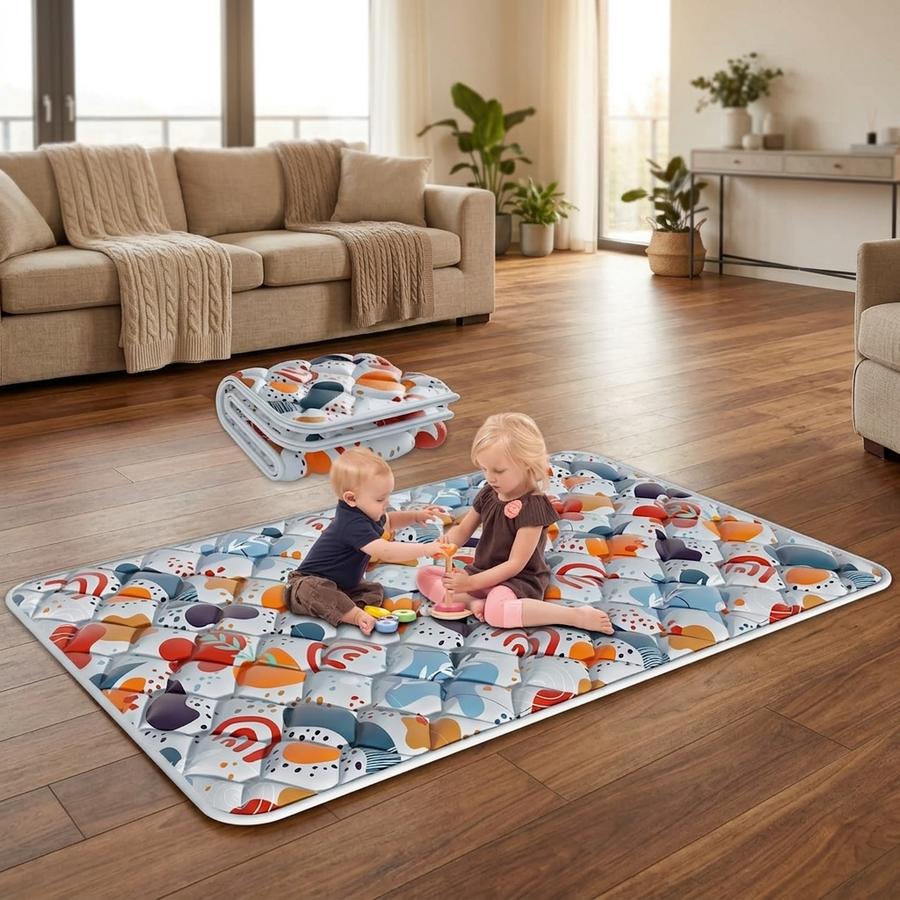 74×50 grey foam mat with animal print inside the matching playpen